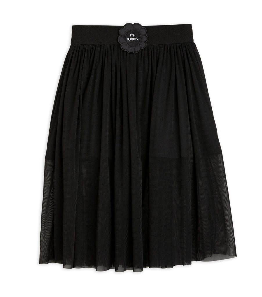 Mini Rodini Bat Flower Black Tulle Skirt | Cotton Underskirt | Calf Length | Elastic Waist