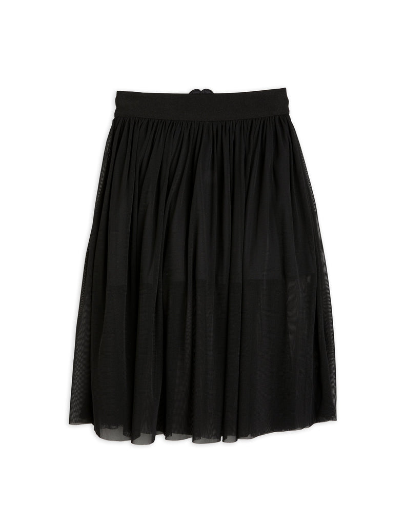 Mini Rodini Bat Flower Black Tulle Skirt | Cotton Underskirt | Calf Length | Elastic Waist - back view
