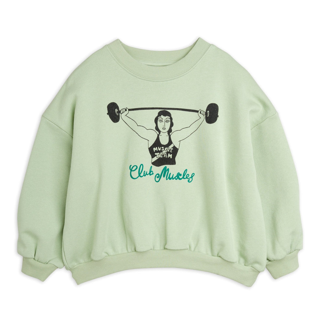 Mini Rodini Club Muscle Sweatshirt | Sage Green | Dropped Shoulder