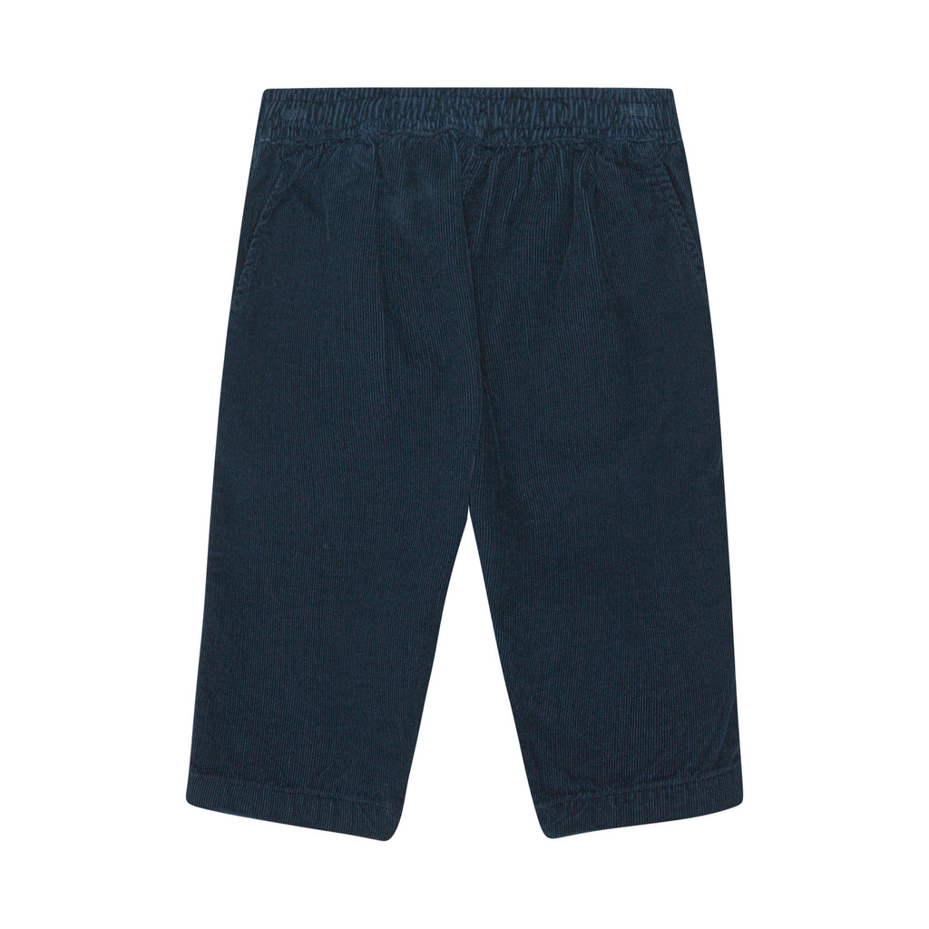 Molo Navy Sky Organic Cotton Corduroy Pant | Infant-Toddler | Elastic waist  | Open at ankle - front of pant