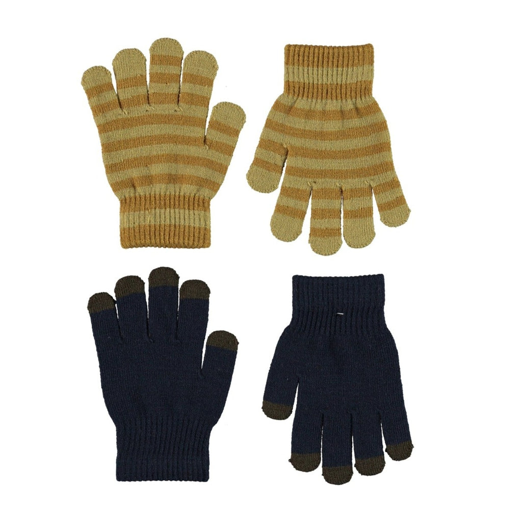 mustard stripe \ navy w/brown tip glove set