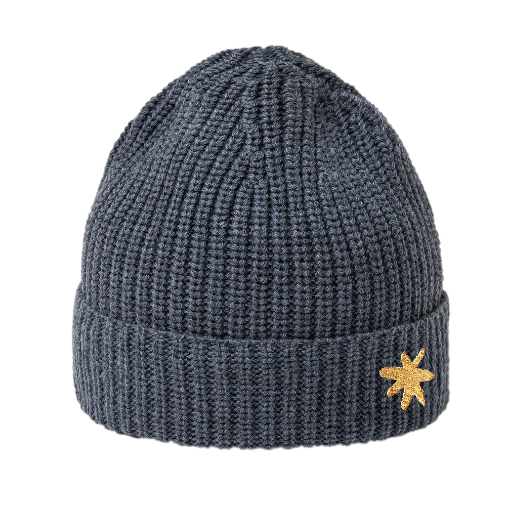 Merino Wool Knit Hat | One Size - fits ages 5-10 years | Gray Hat w/cuff & Embroidered Star
