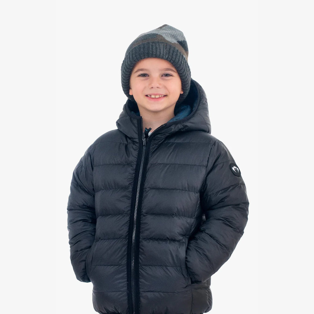 Appaman Medium Weight Winter Puffer Jacket | Reversible | Blue one side, Black the other | Zip up front | with Pockets - black side
