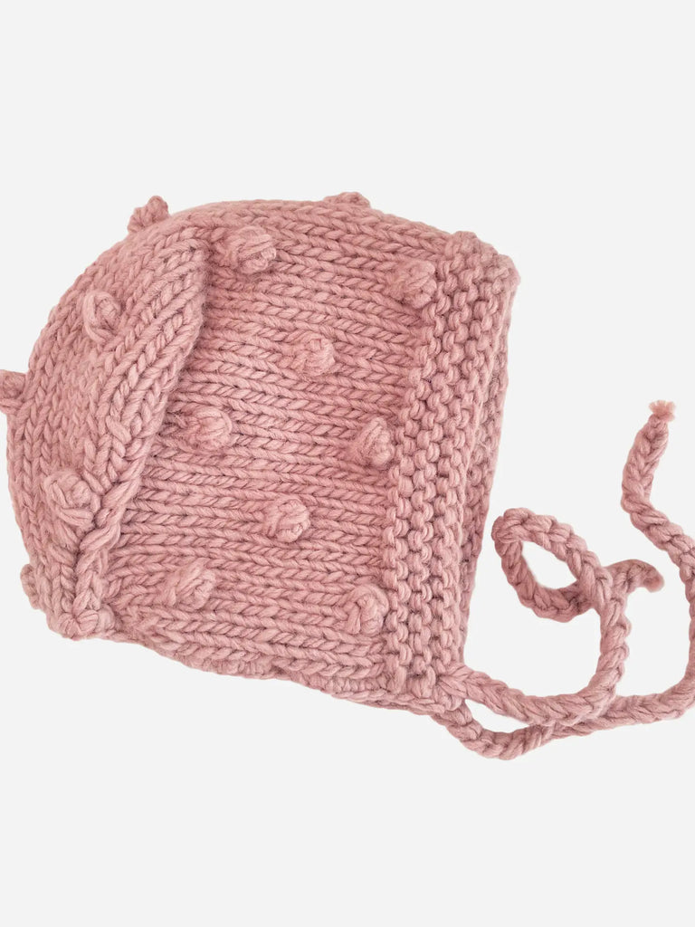 Hand Knit Popcorn Baby Hat | Chin Ties
