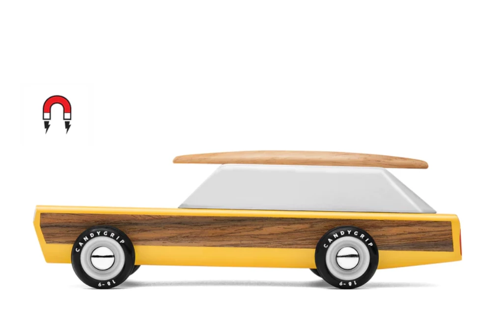 Candylab Woodie | ~7" x 4" | Walnut veneer sides | surfboard snaps to roof