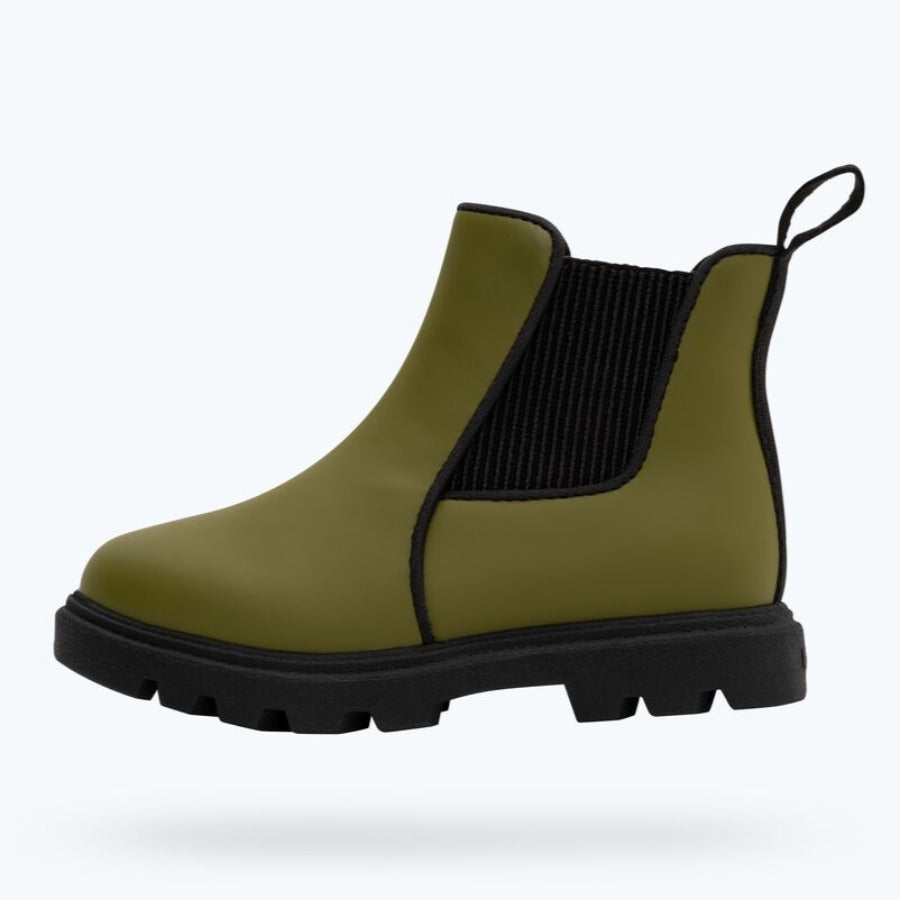 Native Treklite Rookie Green All-Weather Wanderer Boot | Pull-on loop in back | Elastic stretch sides | Water Resistant | Side View