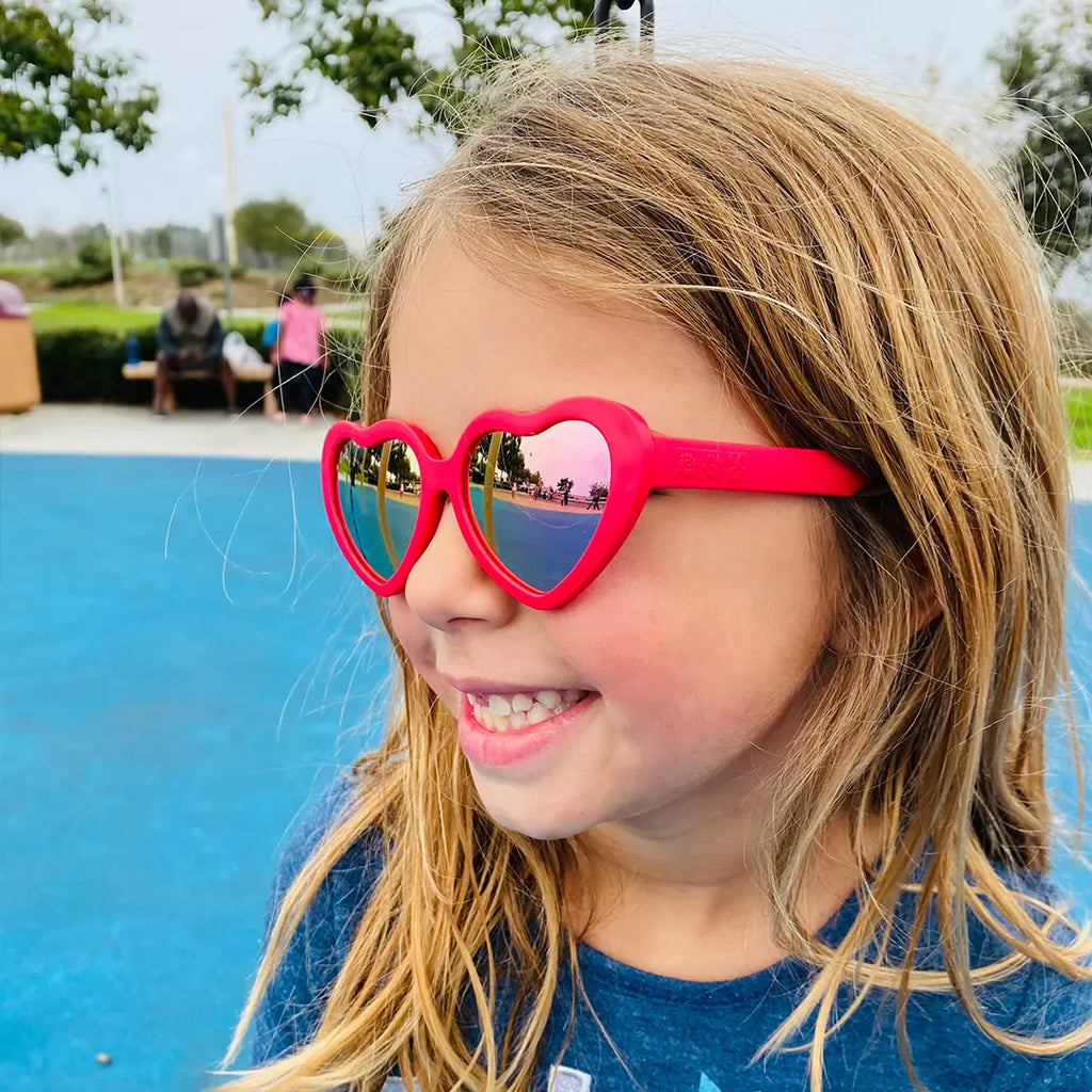 Cranberry Heart Shaped Rose Mirror Lens Kids Sunglasses
