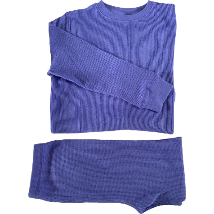 Organic Cotton Waffle Set for Kids | Periwinkle Blue | Banded at wrist & ankles | elastic Waist