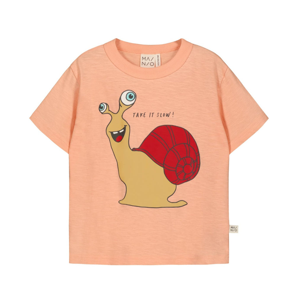 Short Sleeve 'Take it Slow' Snail Short Sleeve Tee in Peach Color / Great Graphic