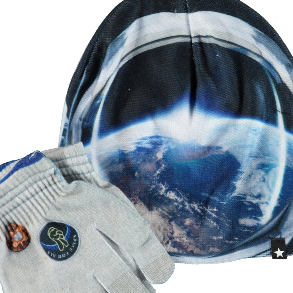 Molo Kids Acrylic Hat & Gloves Digital View of Earth from Space