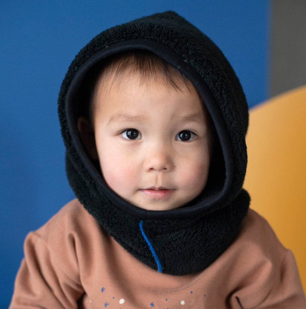 Hooded Hat covers head, neck and ears.  For kids 6 mo to 8 yr.