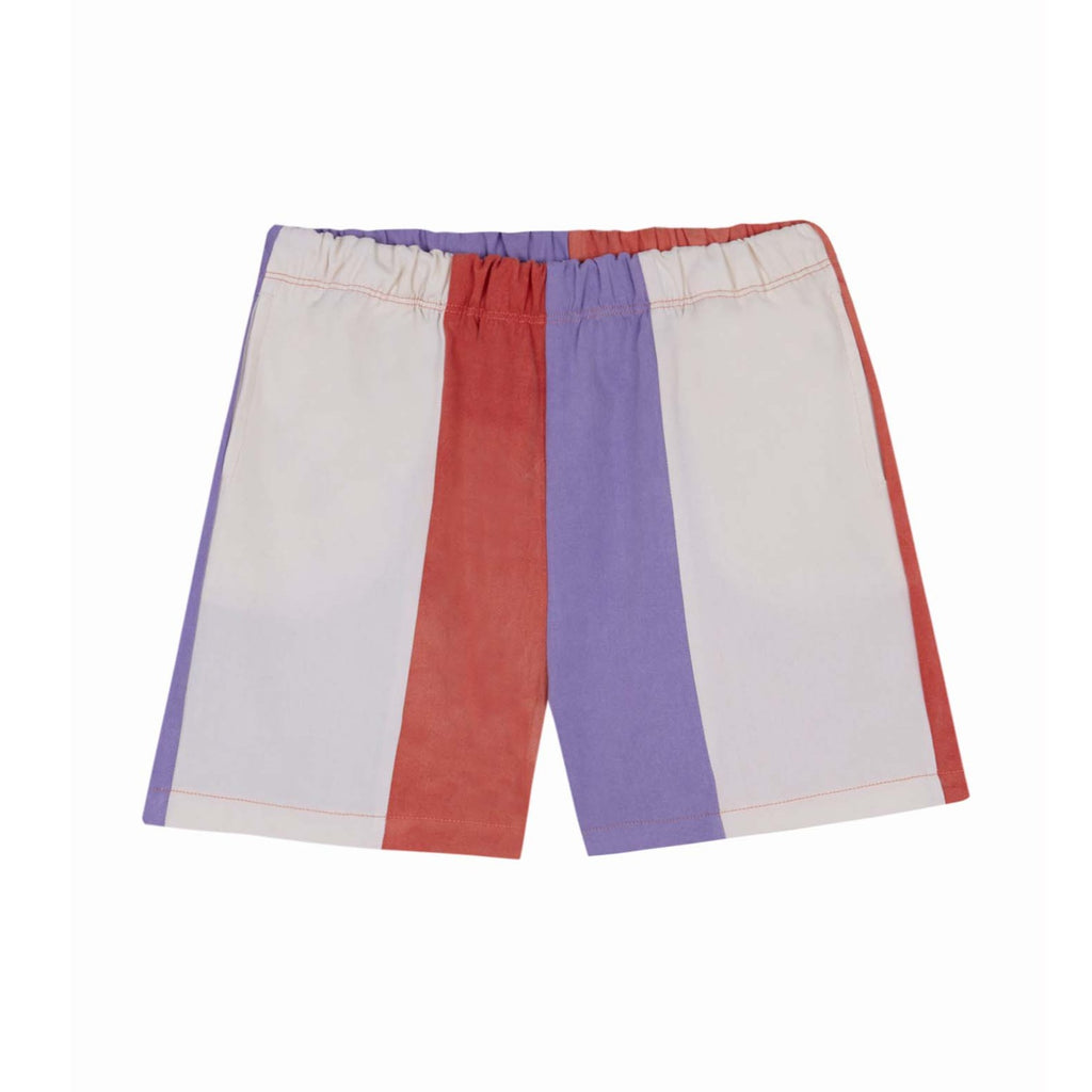Tri-Color Organic Cotton Shorts - Cream/Purple/Red