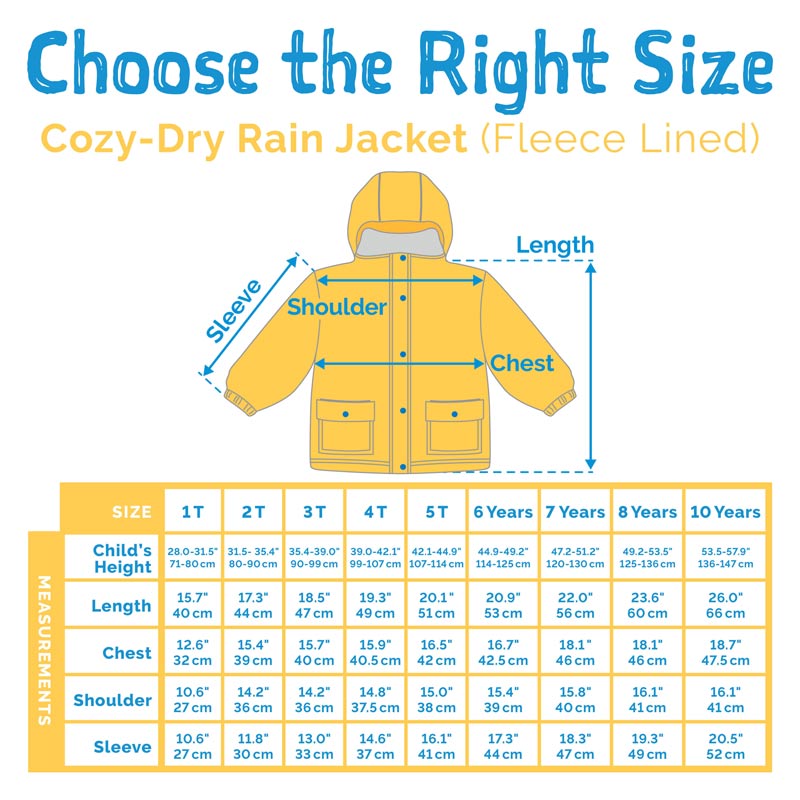 Rain Jacket Size Chart