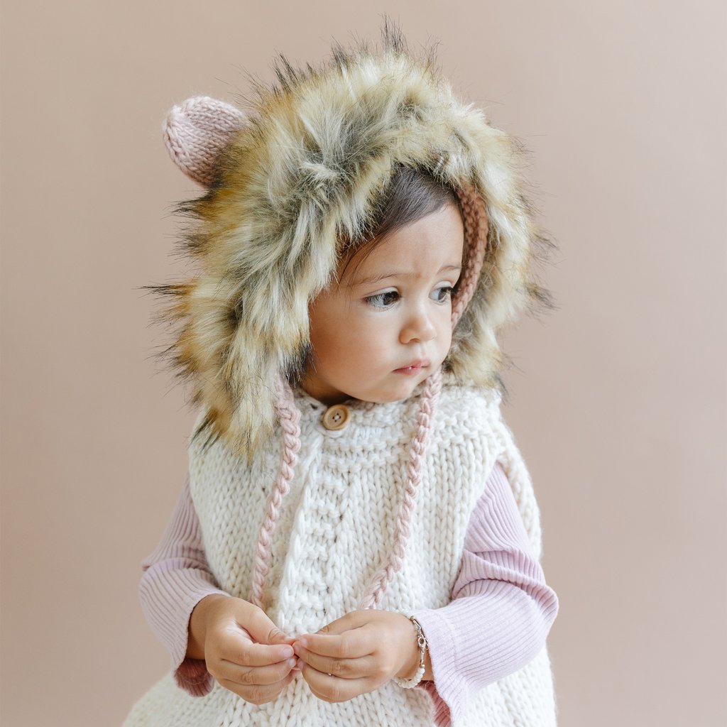 Knit Lion Faux Fur Hat  - lifestyle