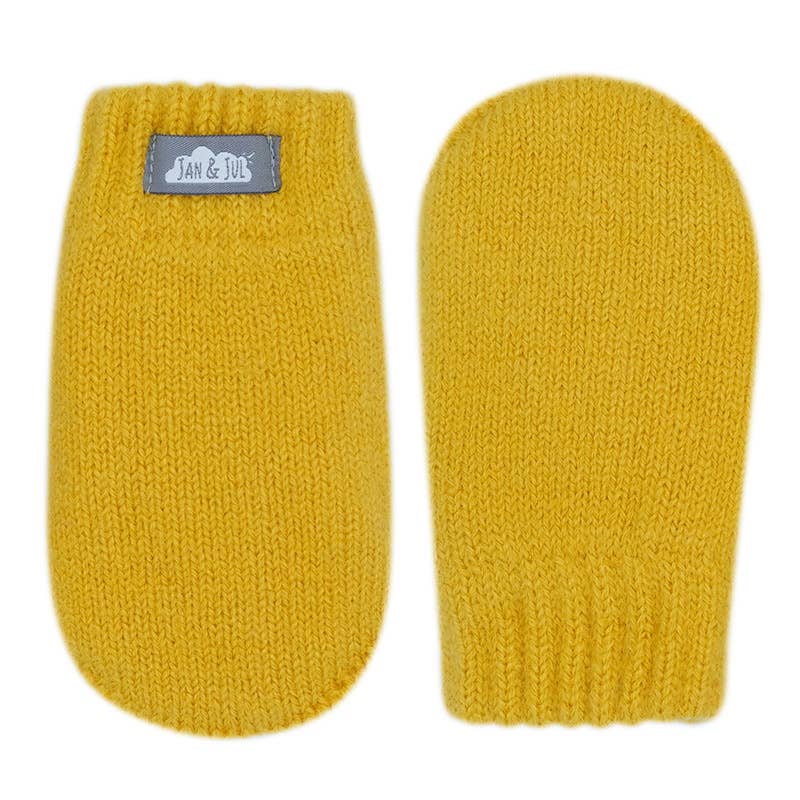 Infant Knit Thumbless Mustard Mittens with Fleece Lining