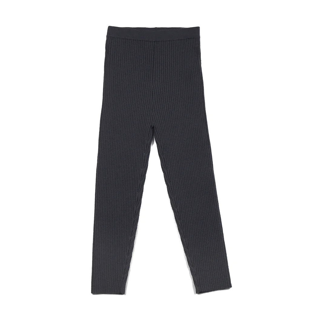 Dark Gray Wide Stripe, 100% Merino Wool Kids Leggings 