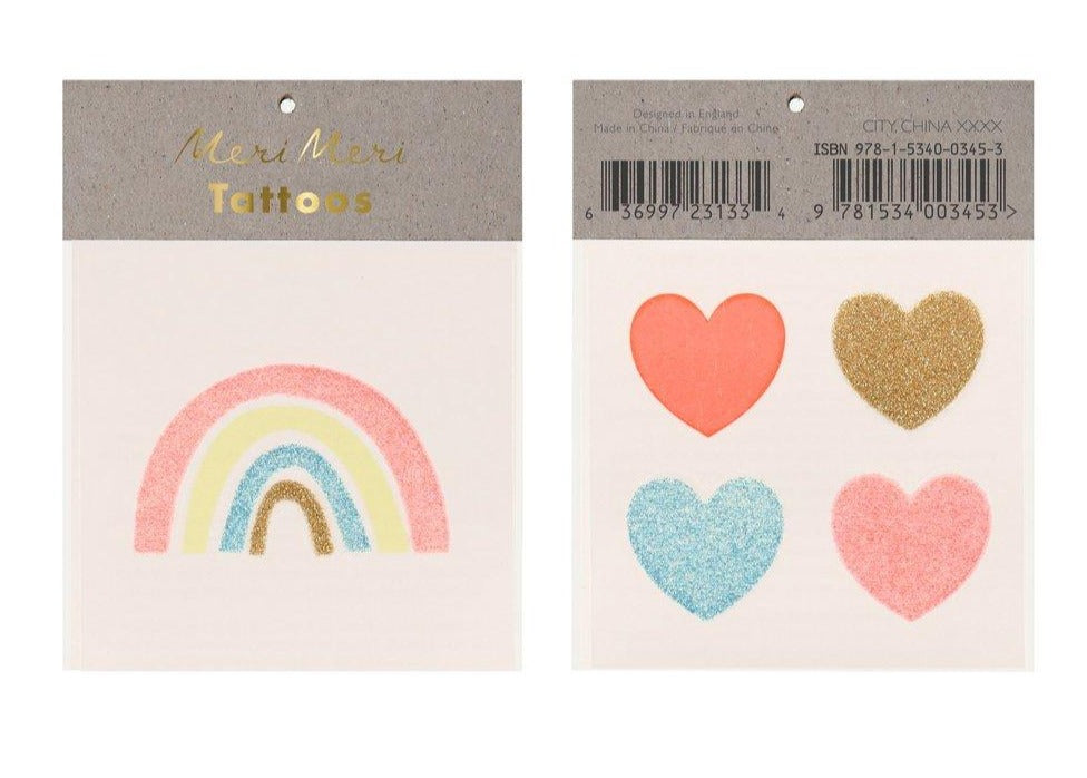 Temporary Tattoos for Kids | Rainbow * Hearts | 2 in a pack