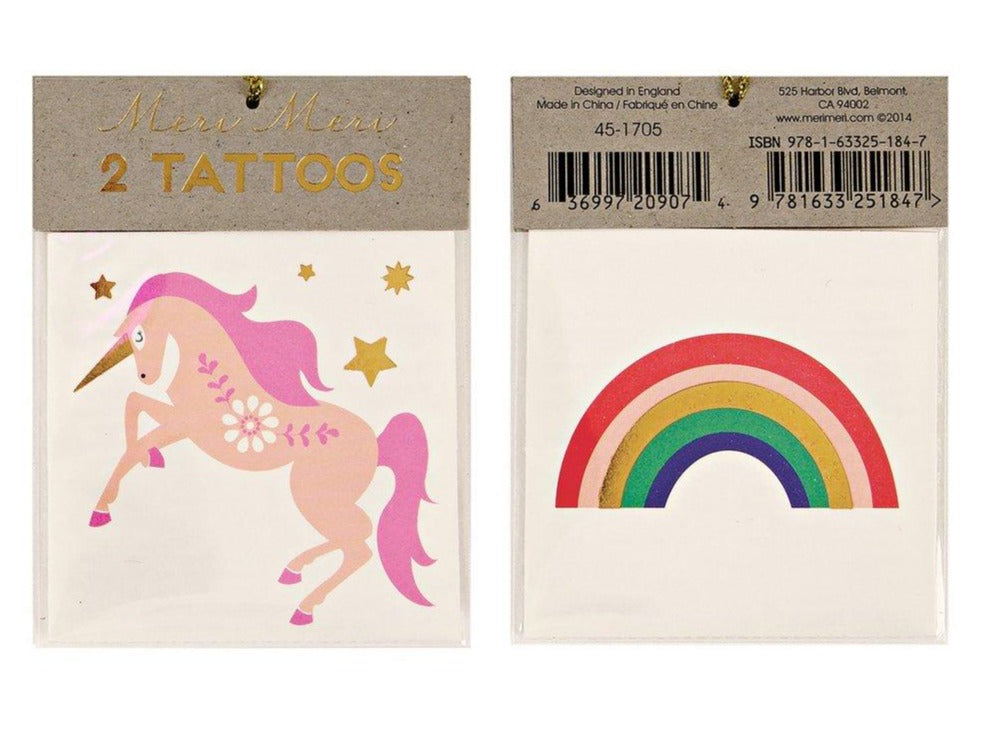 Temporary Tattoos for Kids | Unicorn & Rainbow | 2 in a pack