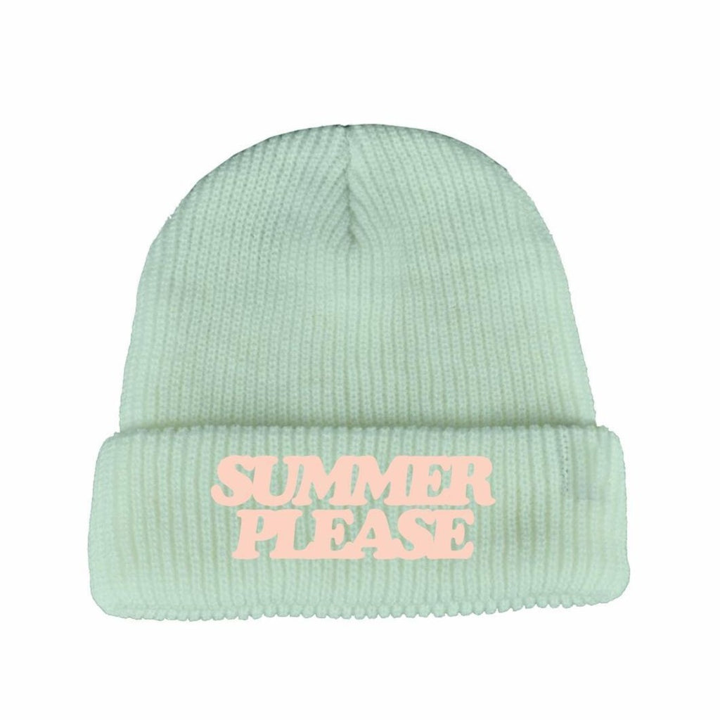 Tiny Whales Warm Knit Hat saying "Summer Please" 