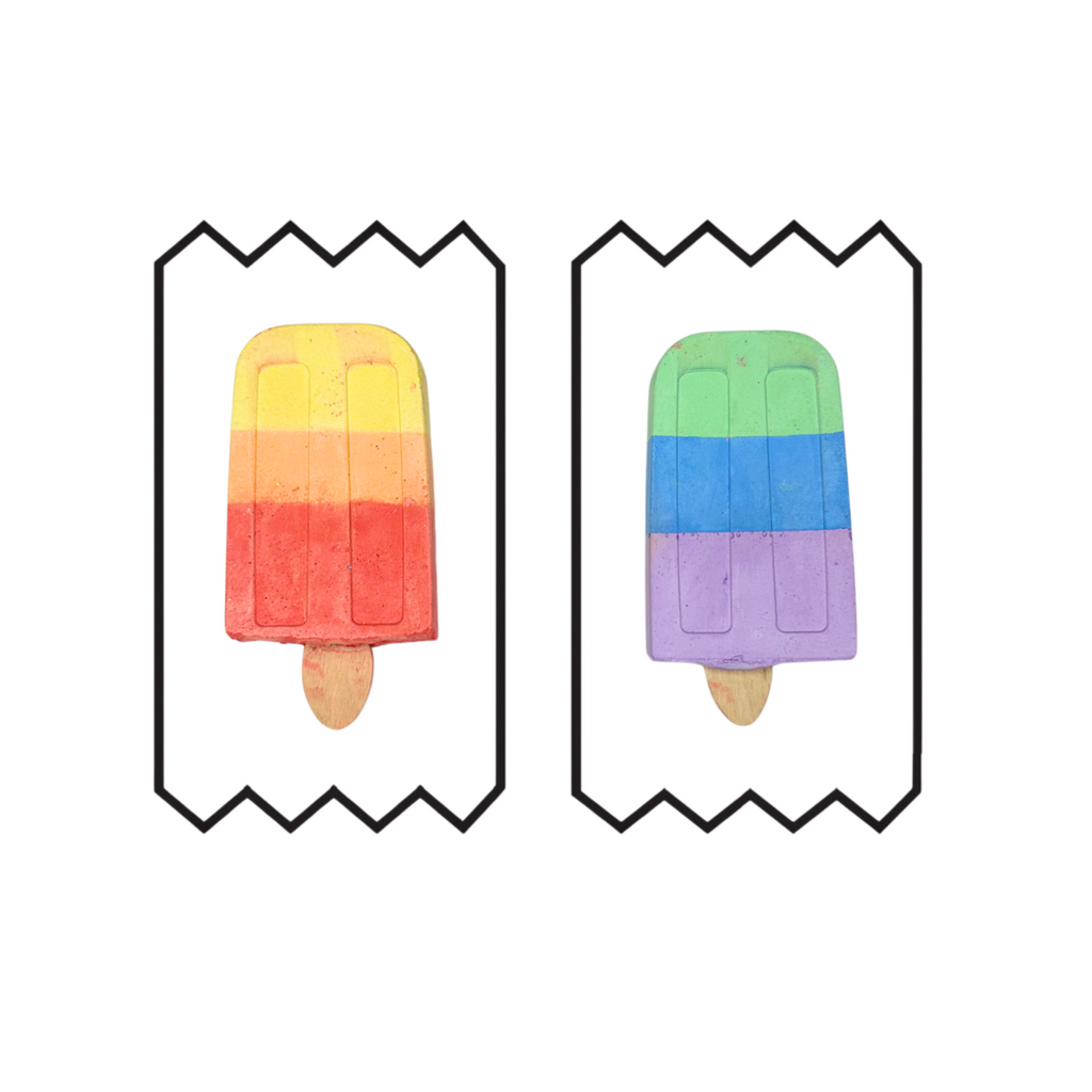 Tri color Popsicle shaped Sidewalk Chalk | 2 pops on sticks | 3 and up - packaged