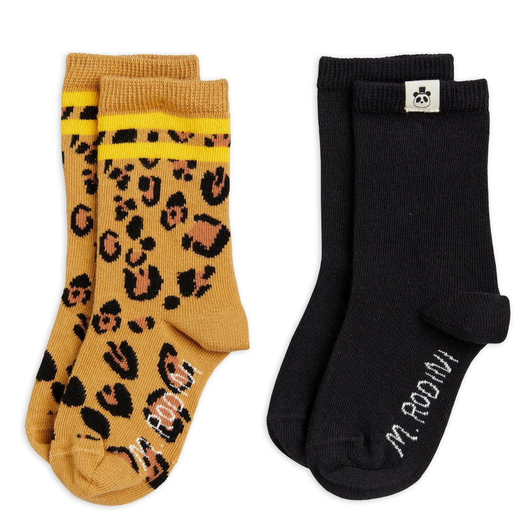 Mini Rodini Basics Sock 2-pack | Black and Leopard | Sizes Newborn - 14 years