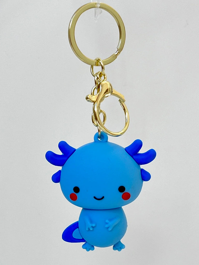 Three colorful axolotl bag charms/keychains  | three colors: blue, purple, pink | sold separately | blue