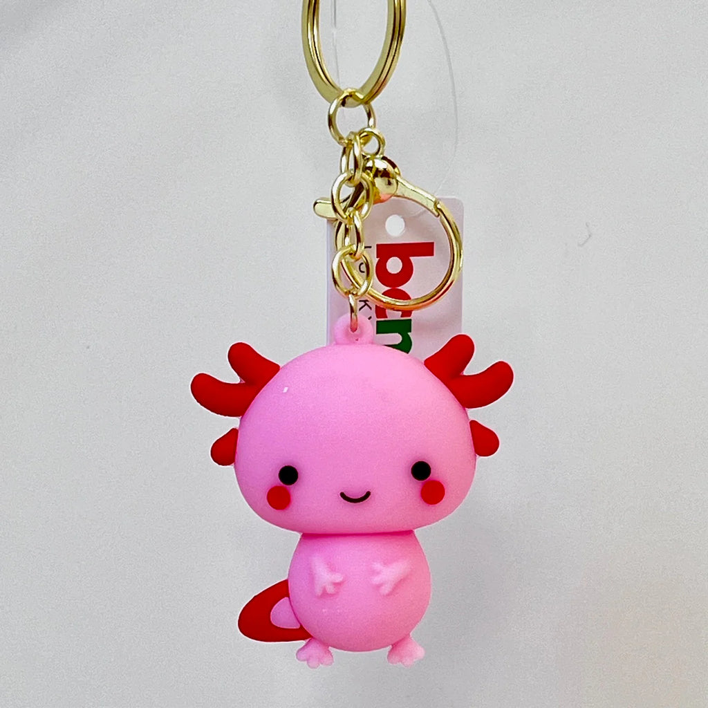 Three colorful axolotl bag charms/keychains  | three colors: blue, purple, pink | sold separately | pink