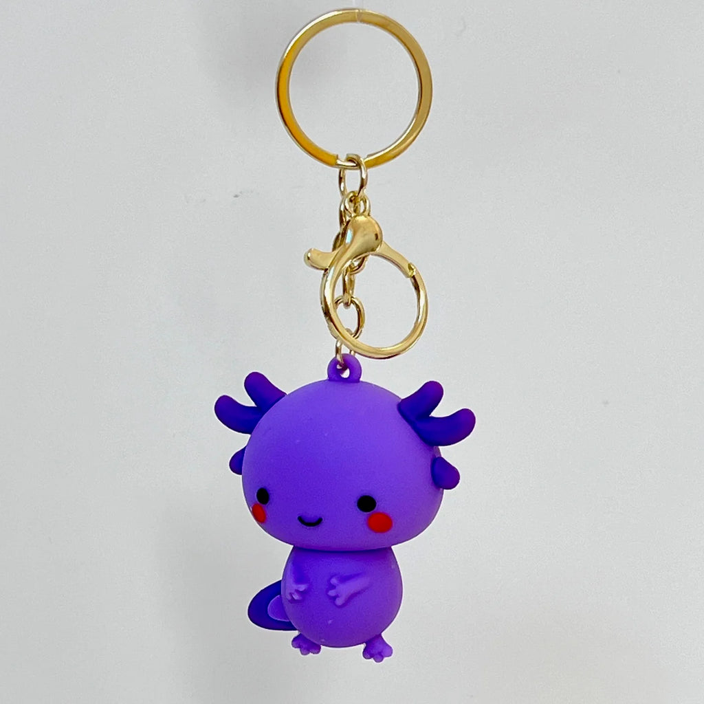 Three colorful axolotl bag charms/keychains  | three colors: blue, purple, pink | sold separately | purple
