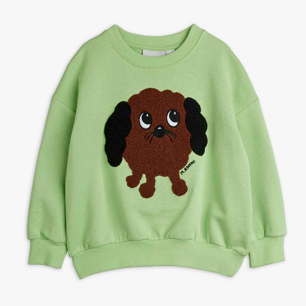 organic cotton Doggie kids sweatshirt | Chenille doggie on front | drop shoulders | roomy casual fit | By Mini Rodini
