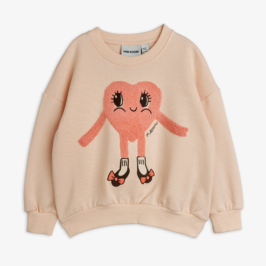 Light pink organic cotton sweatshirt with a smiling pink heart in shoes! | Read for a special event!! | Relaxed fit | from Mini Rodini