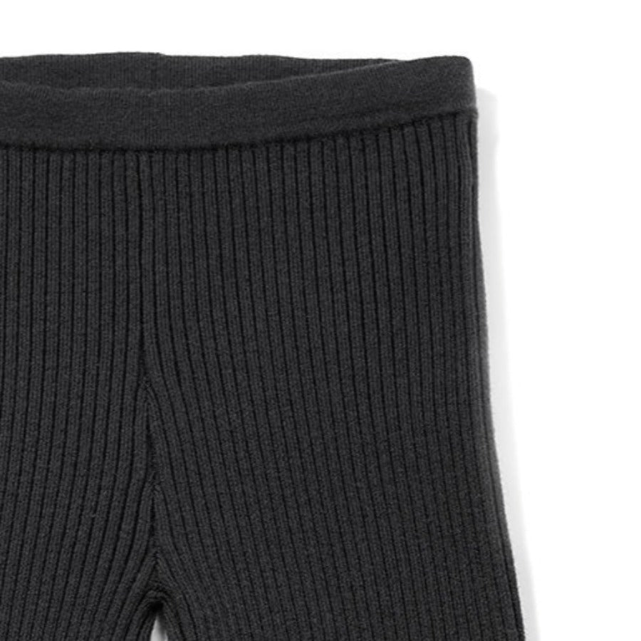 Dark Gray Wide Stripe, 100% Merino Wool Kids Leggings - closeup