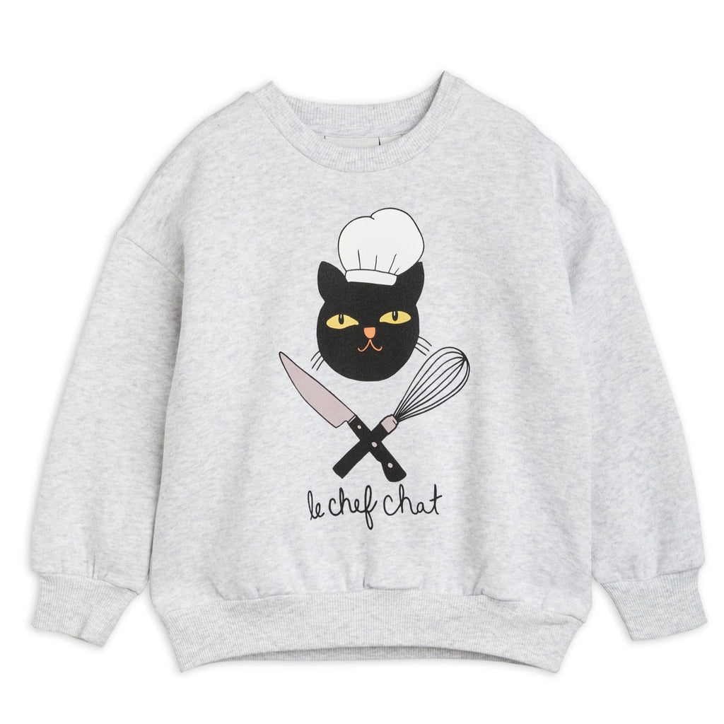 Mini Rodini Chef Cat Print Organic Cotton Gray Sweatshirt