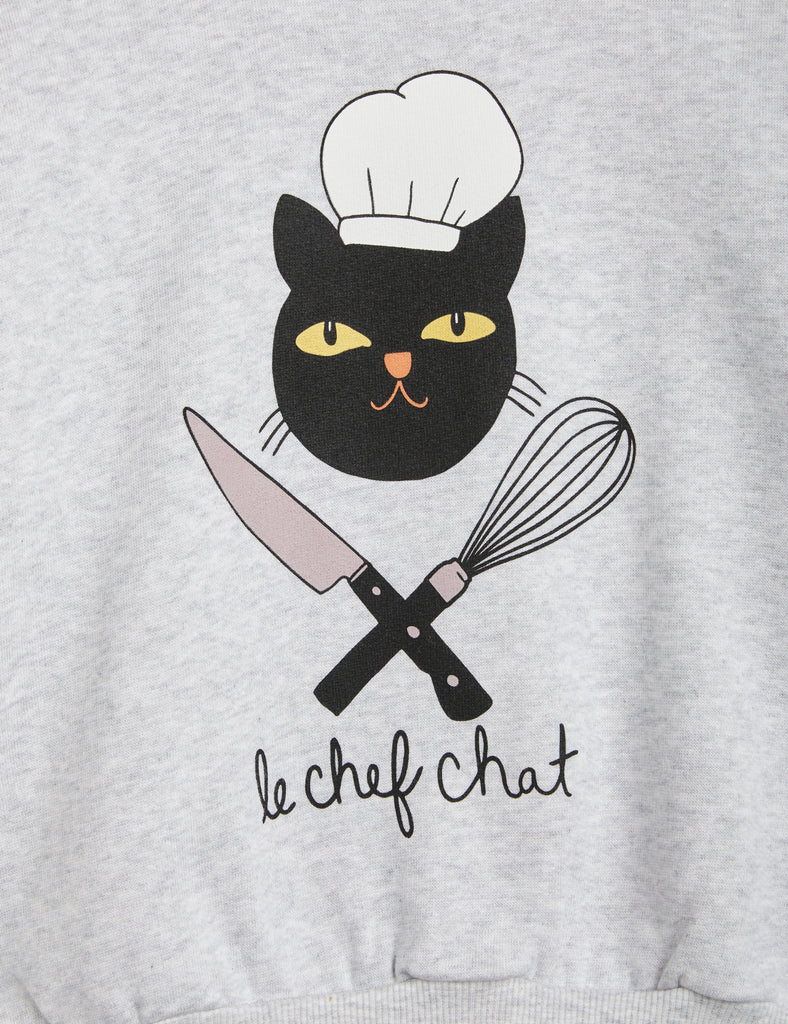 Mini Rodini Chef Cat Print Organic Cotton Gray Sweatshirt - closeup