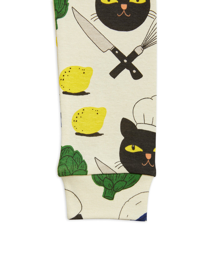 Mini Rodini Chef Cat Print Kids Leggings | 100% Organic Cotton | Soft Elastic Waist | Ankle View