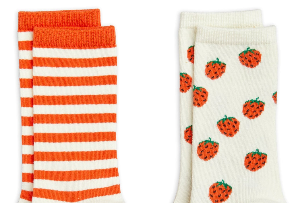 Mini Rodini 2-pack Strawberry and Striped Kids Sock Set | Organic Cotton