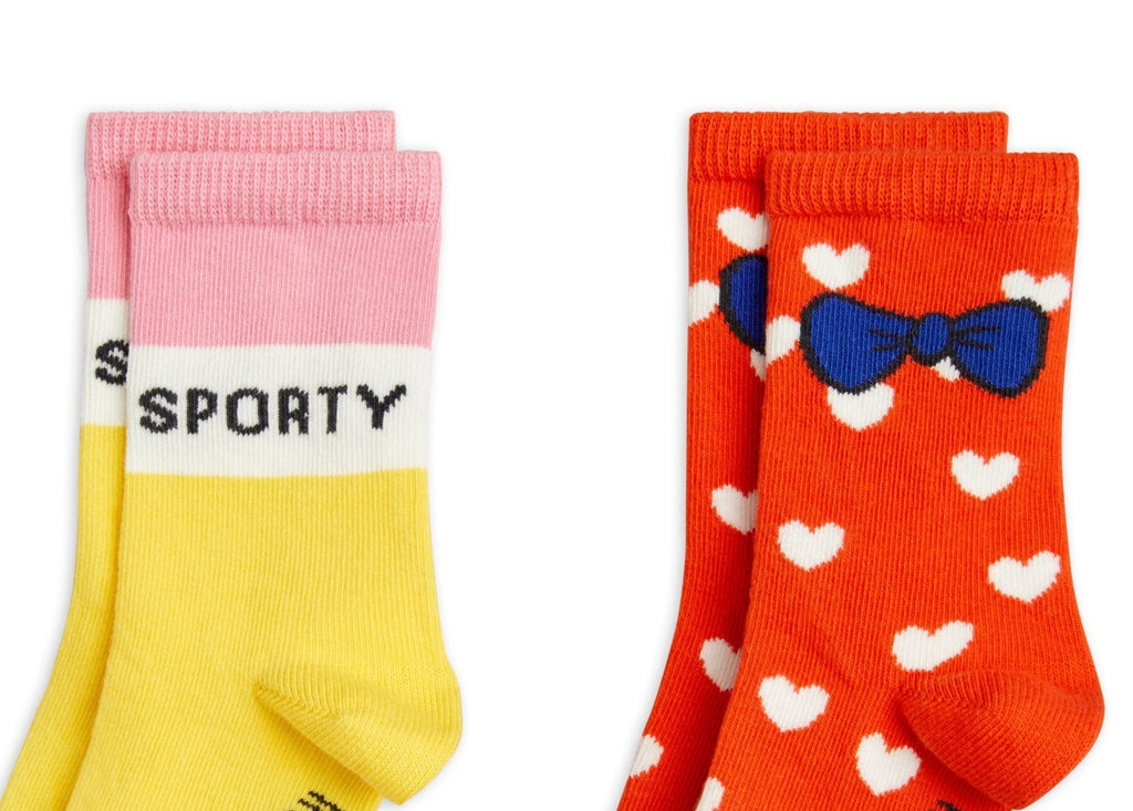 Mini Rodini 2 pack 'Sporty' sock | Red and Yellow | Sizes Newborn to 14 years