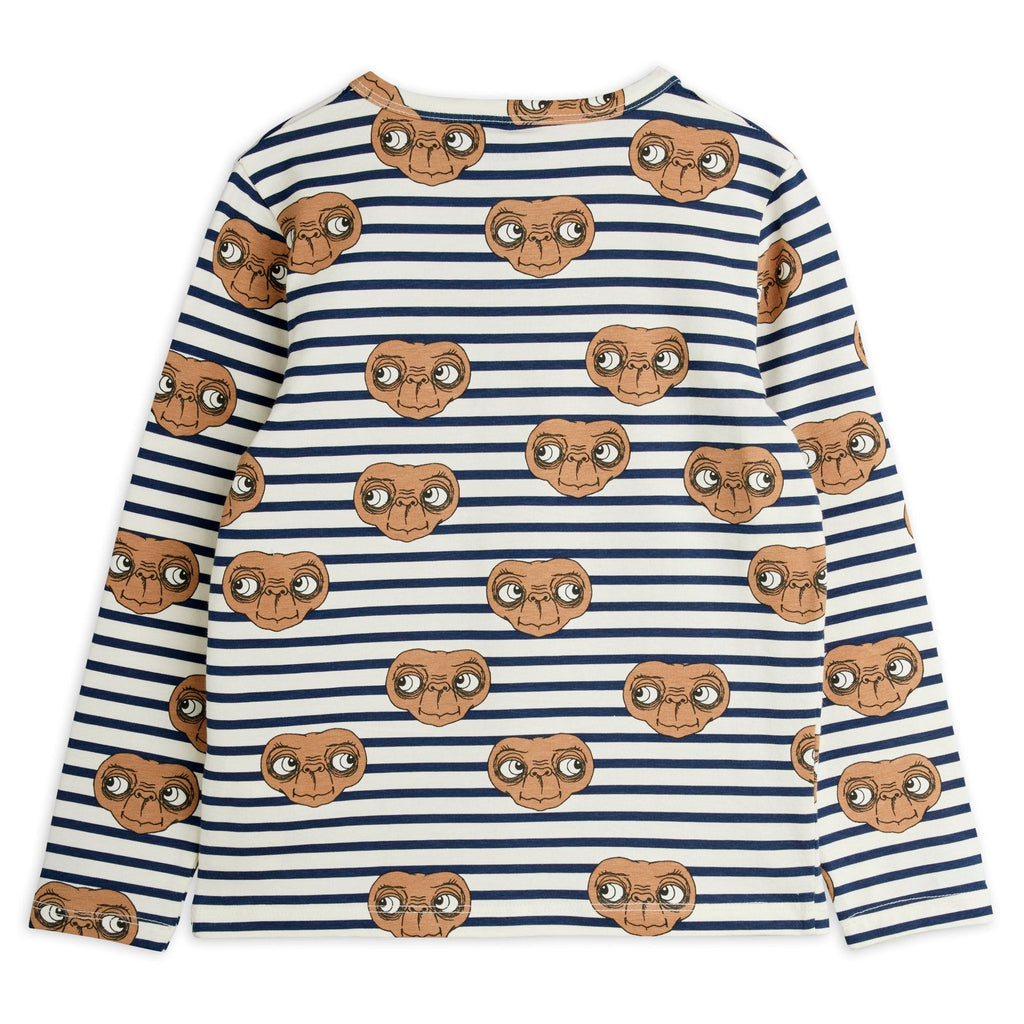 Mini Rodini long sleeve E. T. Tee | round neck w/ 3 snap close | open at wrist & waist | back of shirt
