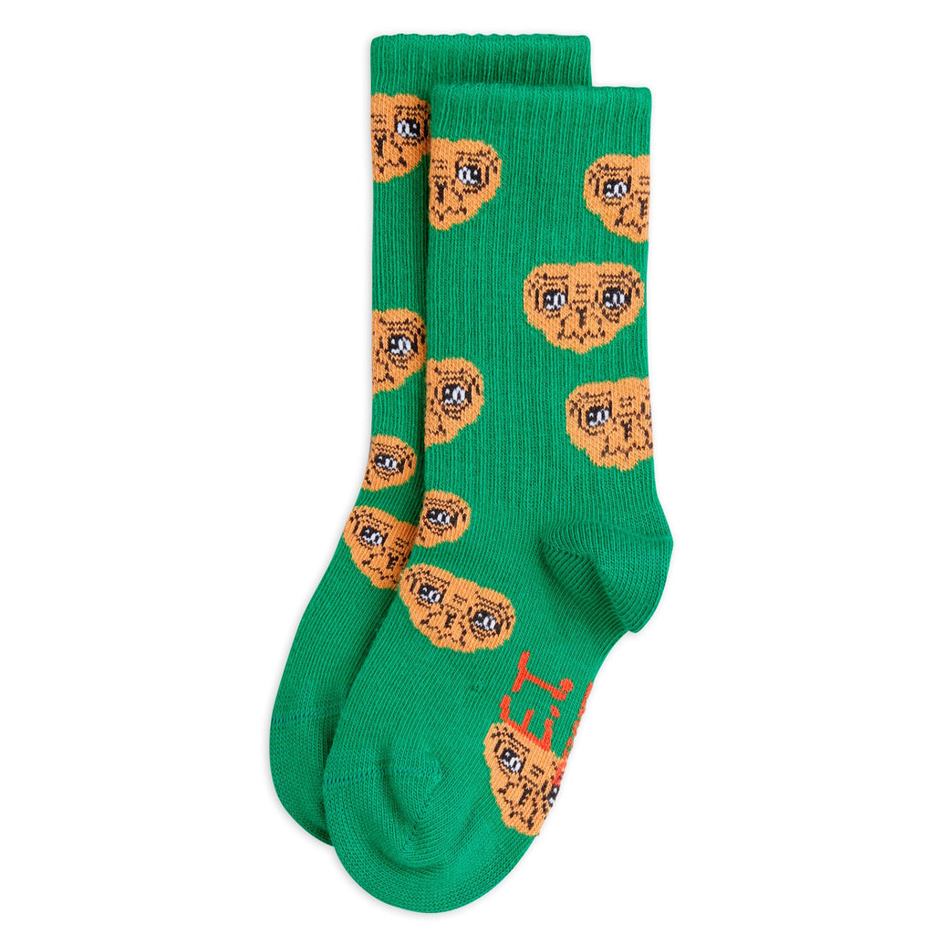 Mini Rodini Kids E.T. socks |all over E.T. head on green 