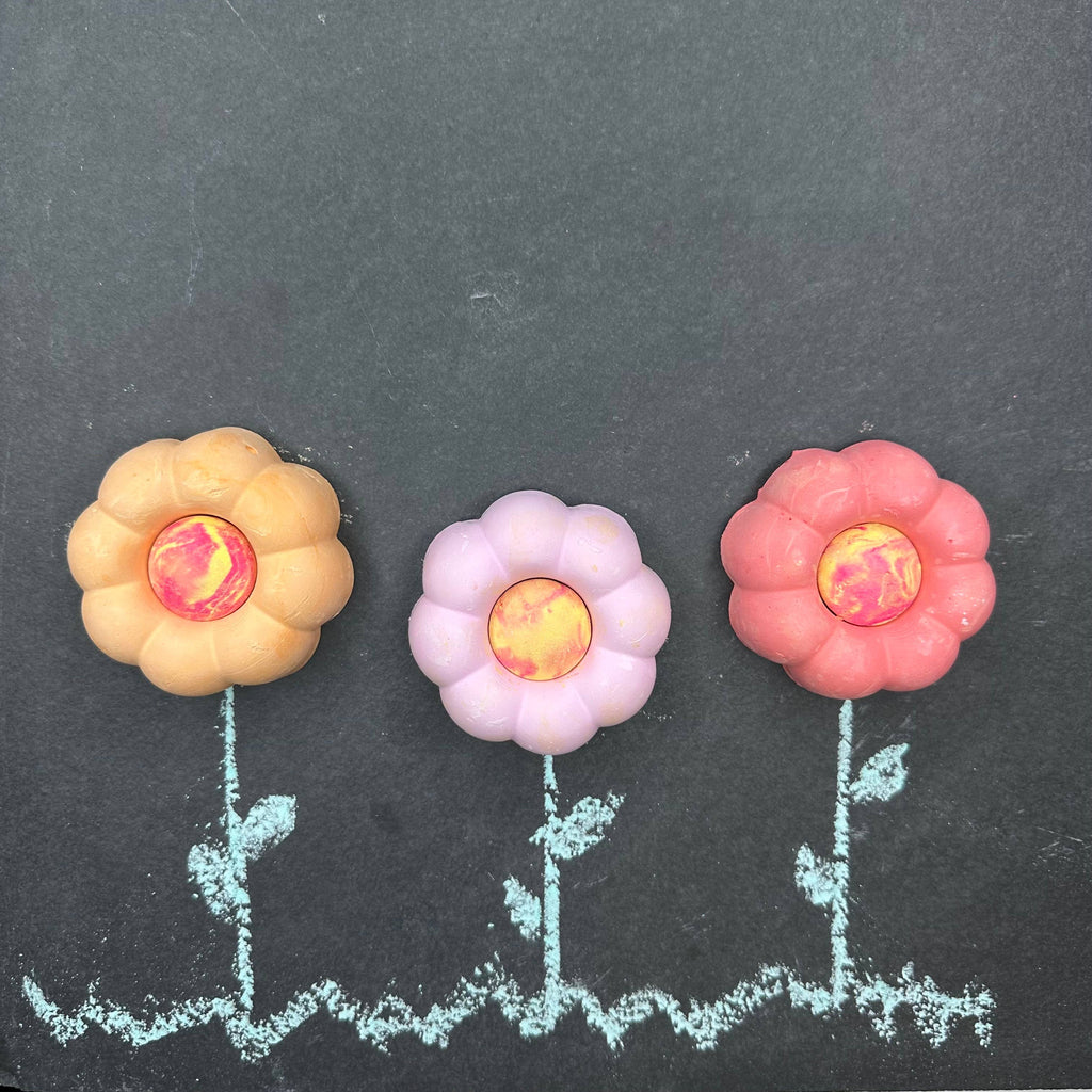 3 Flower Shape Sidewalk Chalks with Removeable Centers | Child Safe | For ages 3 and up