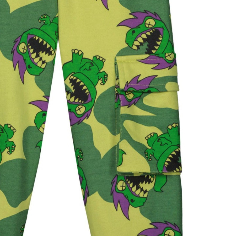 Roar! Dinosaur Sweatpants | Light & Dark Green | Cargo Pocket on Sides - closeup