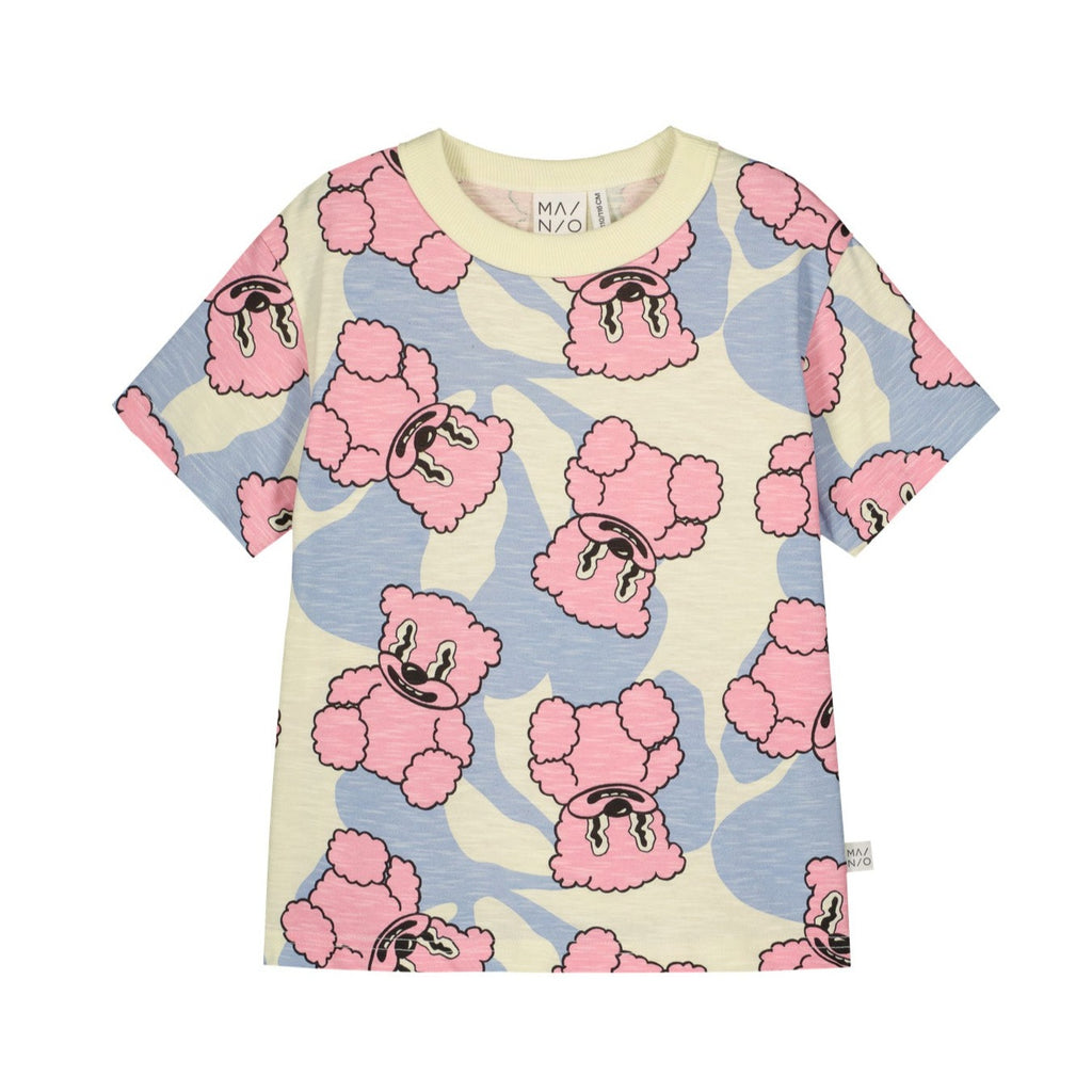 Pink Jelly Bear Cotton Tee  on Offwhite | Short Sleeve | Open at waist | Cutest Pink Jelly Bears
