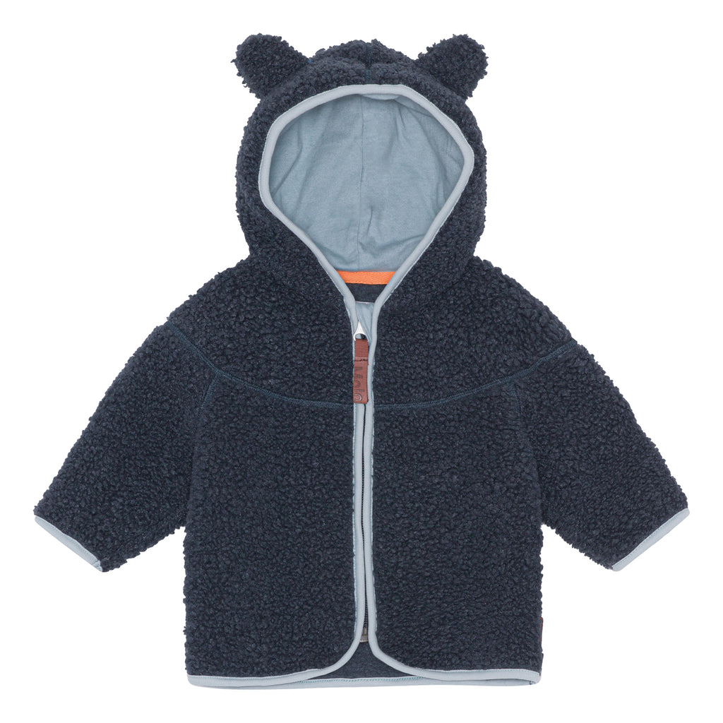 Fleece Infant/Toddler Hooded Jacket in Night Blue  | Sizes 9m to 3y |  Fun Ears on Hood | Zip-up - front of jacket