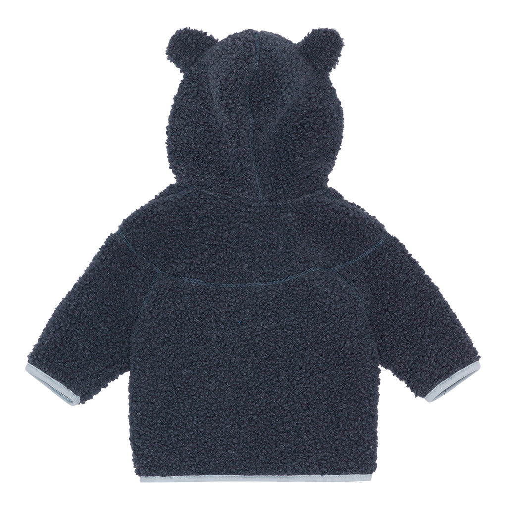 Fleece Infant/Toddler Hooded Jacket in Night Blue  | Sizes 9m to 3y |  Fun Ears on Hood | Zip-up - back of jacket