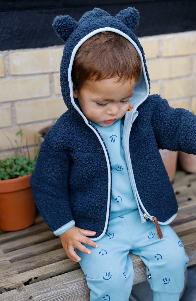 Fleece Infant/Toddler Hooded Jacket in Night Blue  | Sizes 9m to 3y |  Fun Ears on Hood | Zip-up