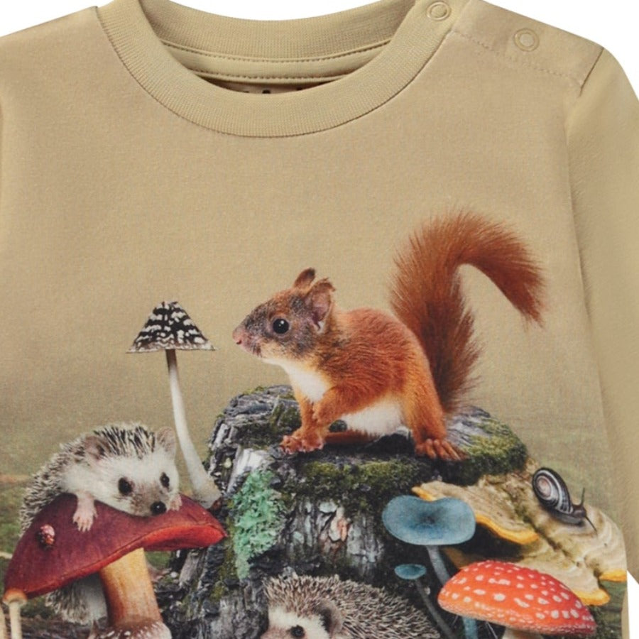 Digital Print Forest Wildlife Infant|Toddler Shirt | Long Sleeve | Organic Cotton | Snap Close at shoulder |