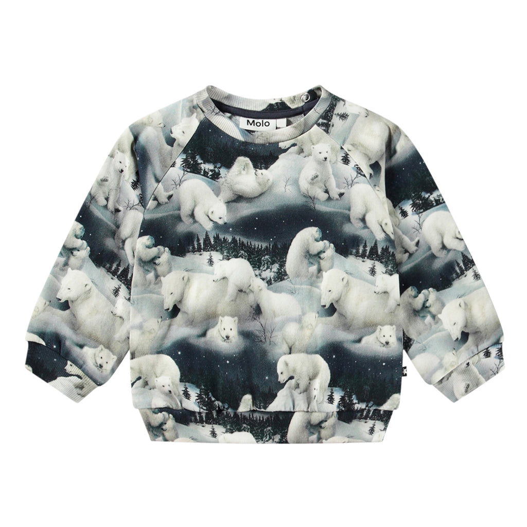 Polar Bear Family digital Print Sweatshirt for Infant/todder | Dark Blue | up to Size 4 | Raglan Sleeves | Snaps at neck | Banded at wrist & waist