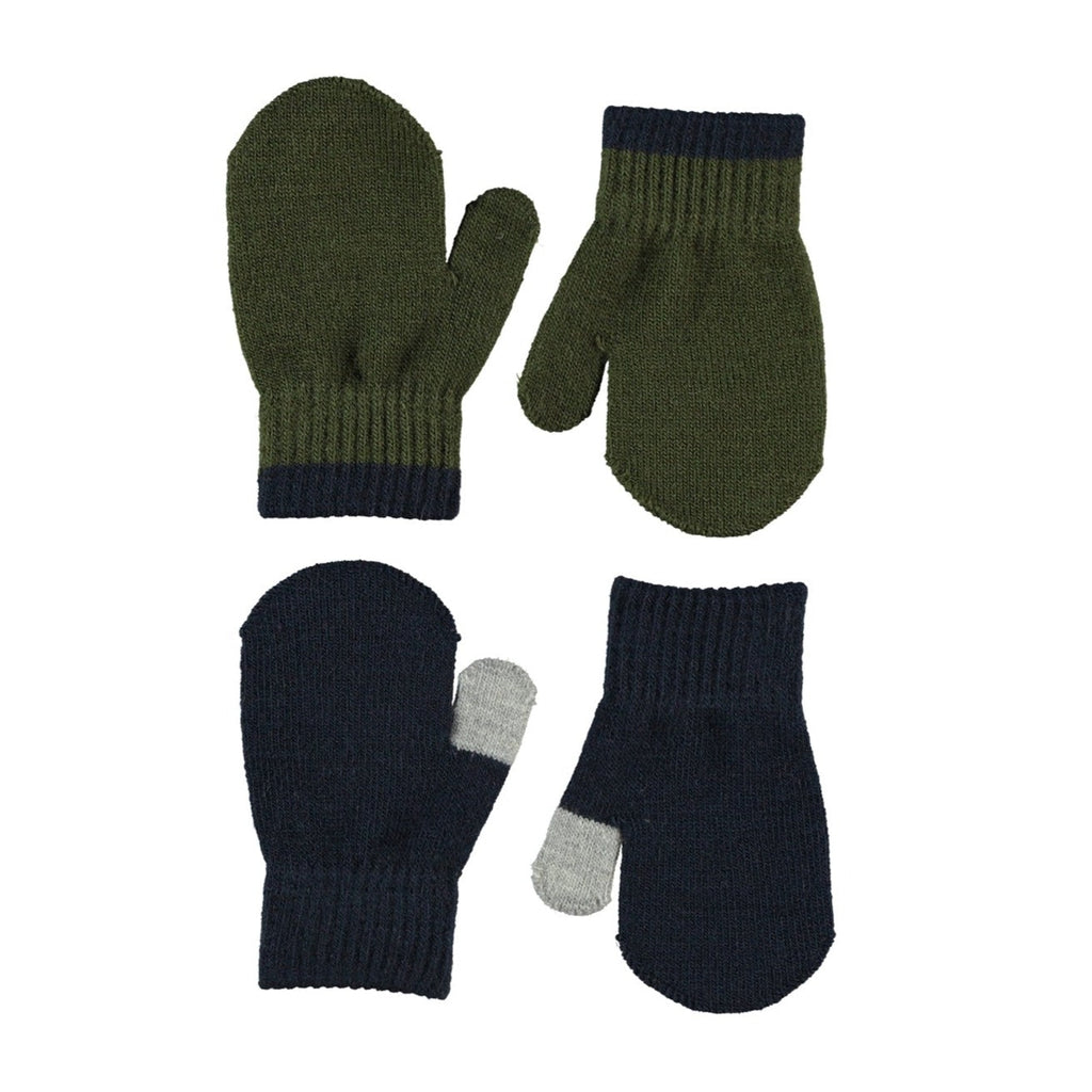2 Pair Molo Infant Acrylic Mittens in Green and Navy  | for Ages 0-3 years