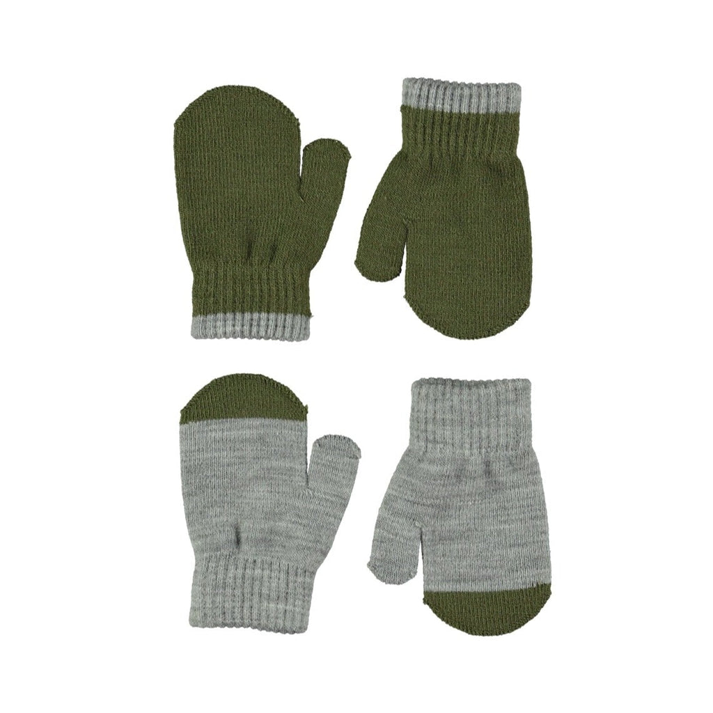 2 Pair Molo Infant Mittens in Green and Grey  | for Ages 0-3 years | Acrylic