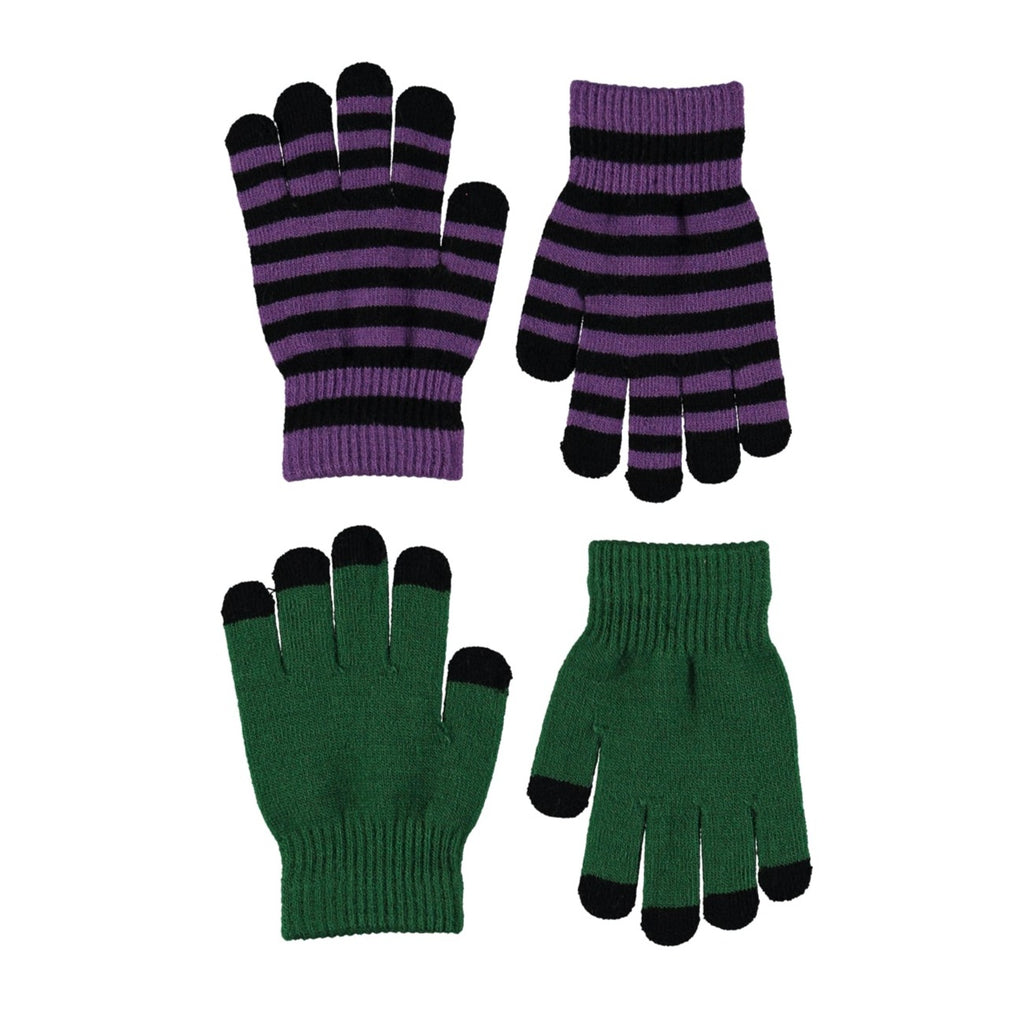 Purple/Black Stripe \ Green glove set