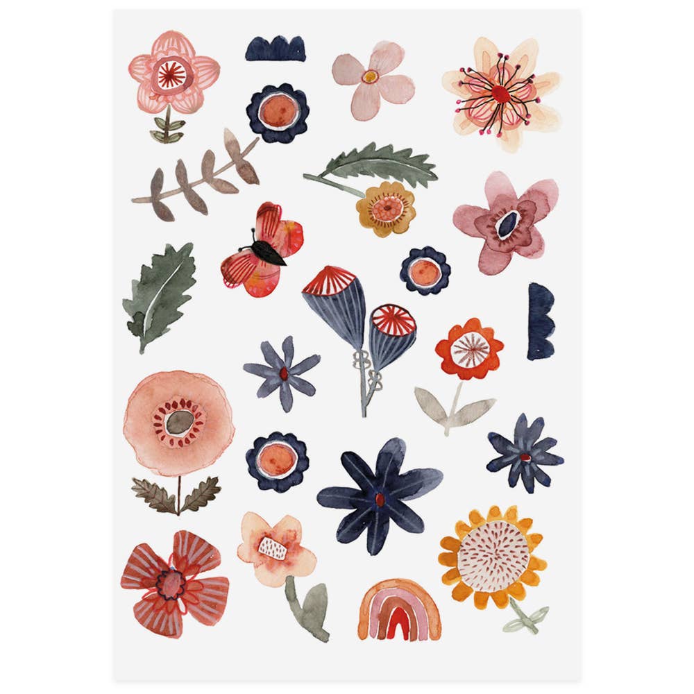 One page of multiple temporary flower tattoos | Safe for kids | Beautifully illustrated